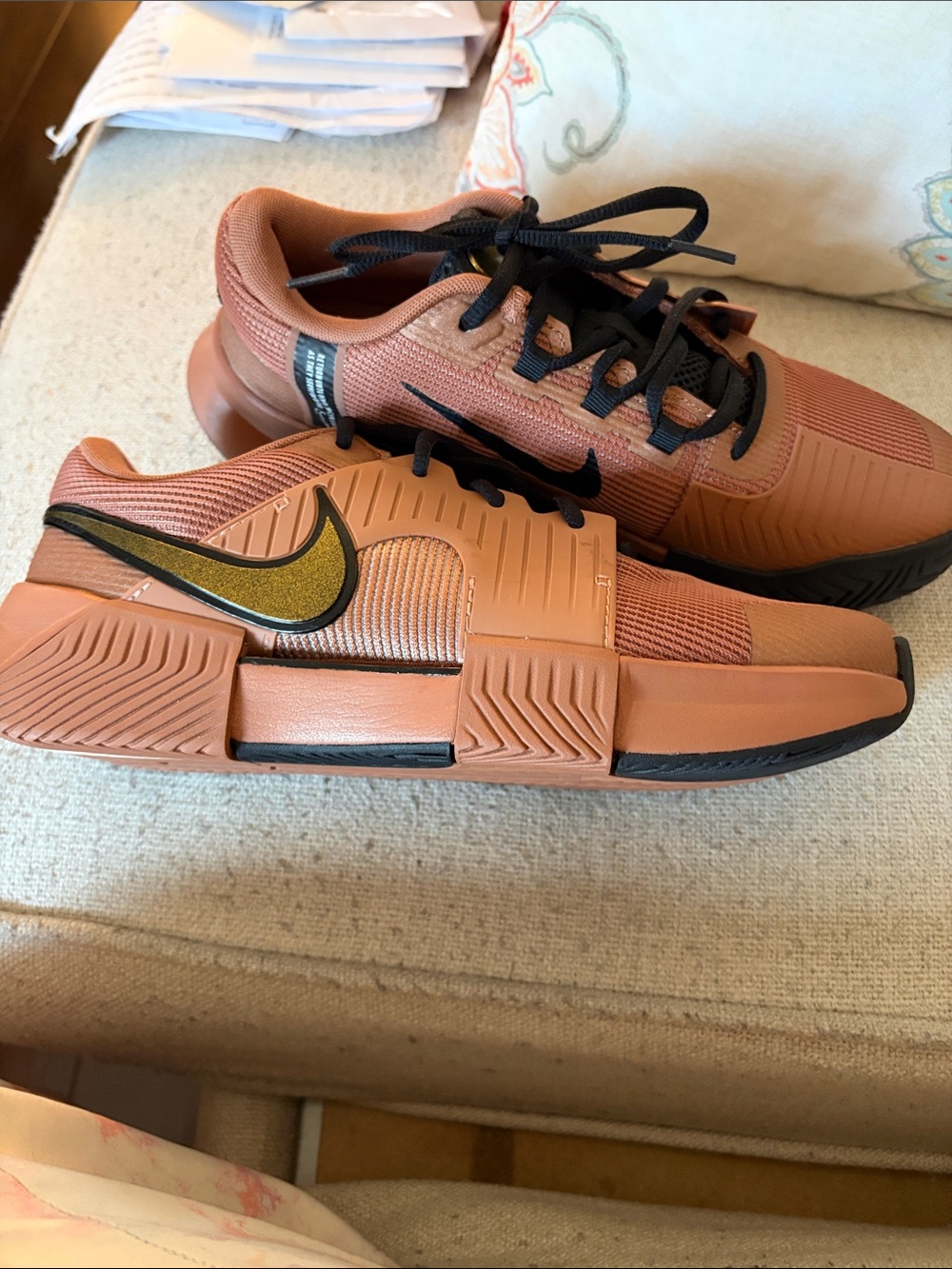 Nike women’s peach Sneakers with Gold Swoosh Naomi Osaka